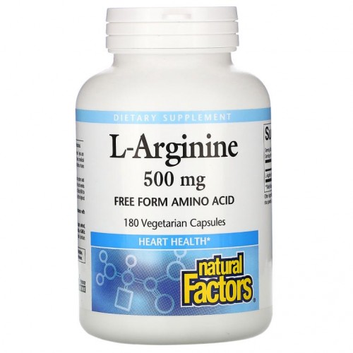 Natural Factors, L-아르기닌, 500mg, 베지 캡슐 180정