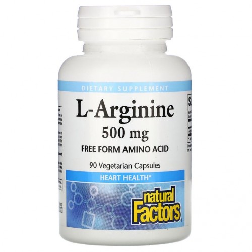 Natural Factors, L-아르기닌, 500mg, 베지 캡슐 90정