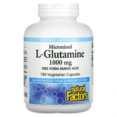 Natural Factors, 미분화 L. 글루타민, 1,000mg, 베지 캡슐 180정