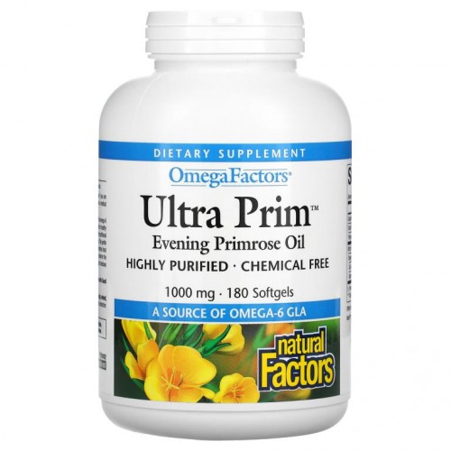 Natural Factors, OmegaFactors, 울트라 프림, 달맞이꽃 오일, 1,000mg, 소프트젤 180정