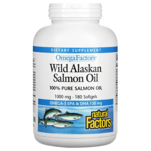 Natural Factors, Omega Factors, 자연산 알래스카 연어오일, 1,000mg, 소프트젤 180정