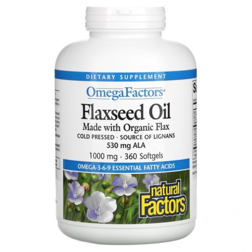 Natural Factors, Omega Factors, 아마씨 오일, 1,000mg, 소프트젤 360정