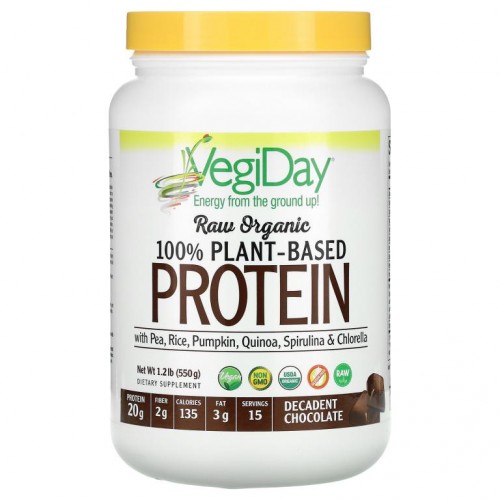 Natural Factors, Raw Organic 100% Plant-Based Protein, Decadent Chocolate, 1.2 lb (550 g)