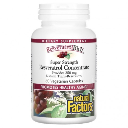 Natural Factors, ResveratrolRich, 슈퍼 스트렝스, 레스베라트롤 농축물, 베지 캡슐 60정