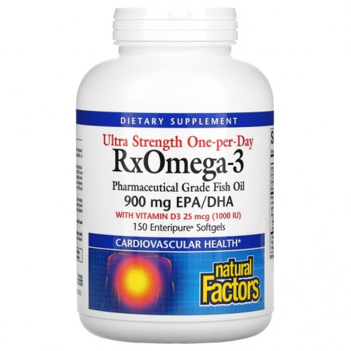 Natural Factors, 울트라 스트렝스 Rx Omega-3, 비타민D3 함유, EPA/DHA 900mg, Enteripure 소프트젤 150정