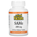 Natural Factors, SAM-e(S-아데노-L - 메티오닌), 200mg, 30 장용 코팅 정제
