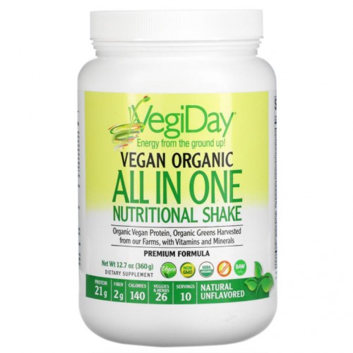 Natural Factors, VegiDay, Vegan Organic All In One Nutritional Shake, Natural Unflavored, 12.7 oz (360 g)
