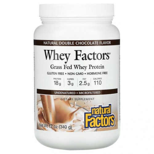 Natural Factors, Whey Factors, 목초 유청 단백질, 내추럴 더블 초콜릿, 340g (12 oz)