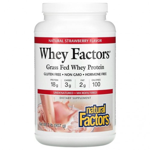 Natural Factors, Whey Factors, 100% Natural Whey Protein, 천연 딸기 맛, 2 파운드 (907 g)