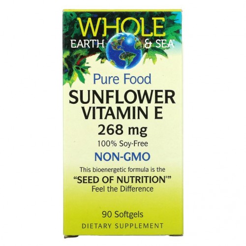 Natural Factors, Whole Earth & Sea, 해바라기 비타민E, 268mg, 소프트젤 90정