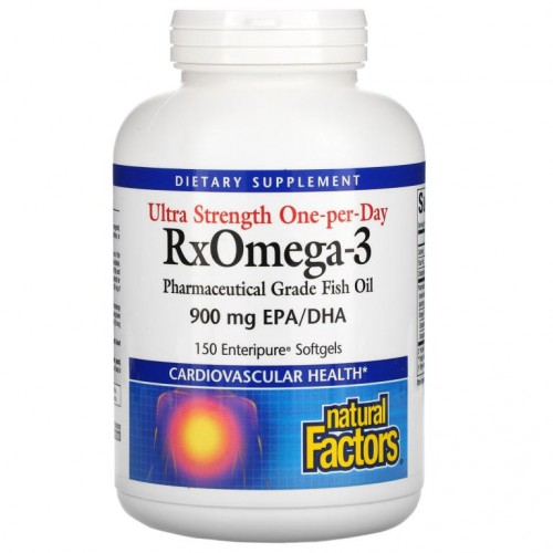 Natural Factors, 울트라 스트렝스 원 퍼 데이 RxOmega-3, EPA/DHA 900mg, Enteripure 소프트젤 150정