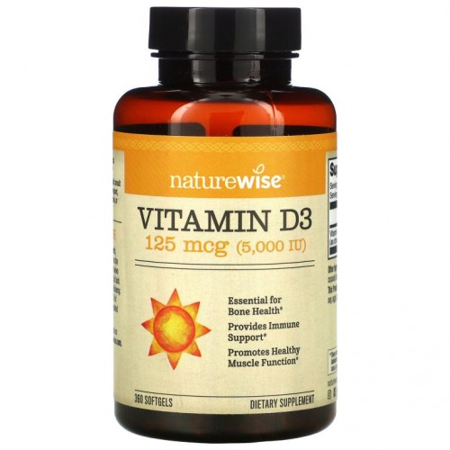 NatureWise, 비타민D3, 125mcg(5,000IU), 소프트젤 360정