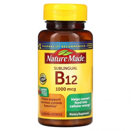 Nature Made, B12, 설하정, 체리, 1,000mcg, 마이크로 사탕 정제 50정