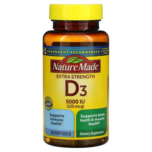 Nature Made, D3, 엑스트라 스트렝스, 125mg, 소프트젤 90정