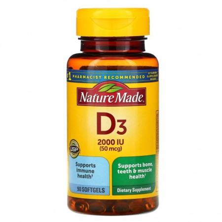 Nature Made, 비타민D3, 2,000IU(50mcg), 소프트젤 90정