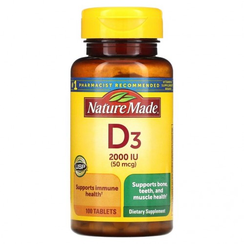 Nature Made, 비타민 D3, 50mcg, 100정