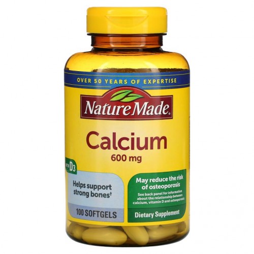 Nature Made, 비타민 D3가 함유된 칼슘, 600 mg, 100 소프트젤