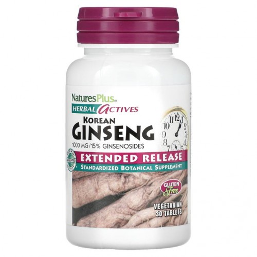NaturesPlus, 허브 활성제, 한국산 인삼, 서방정, 1,000 mg, 30 식물성 정제
