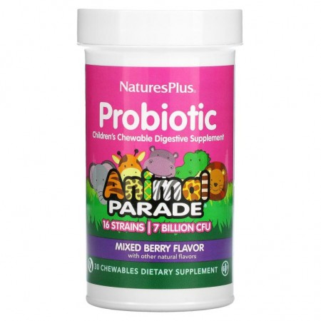 NaturesPlus, 프로바이오틱, 어린이용 츄어블 소화 보충제, 혼합 베리 맛, 츄어블 정 30정