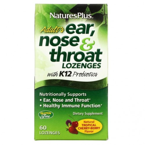 NaturesPlus, 성인용 귀, 코 및 목 사탕과자, 열대 체리 베리, 60 사탕과자