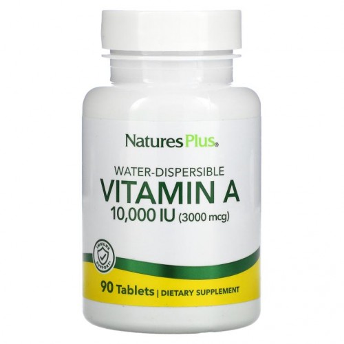 NaturesPlus, 수화 비타민A, 10,000IU(3,000mcg), 90정