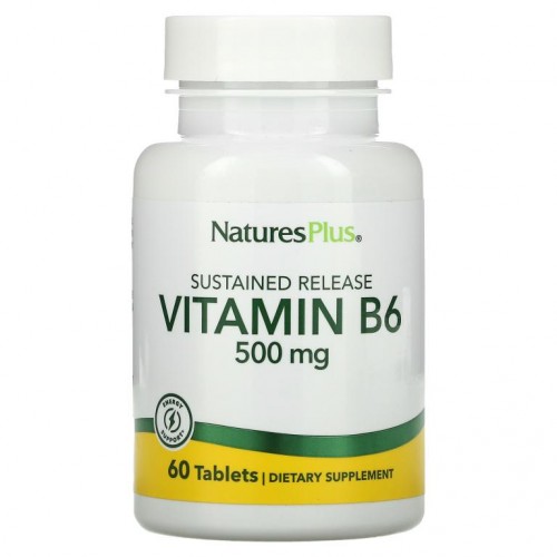 NaturesPlus, 비타민B6, 서방형, 500mg, 60정
