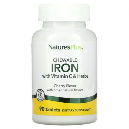 NaturesPlus, 비타민C 및 허브 함유 고효능 츄어블 철분, 체리 맛, 90정