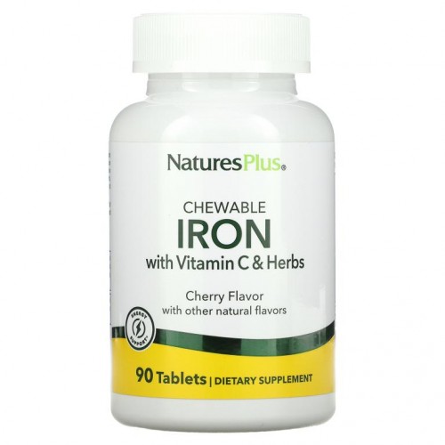 NaturesPlus, 비타민C 및 허브 함유 고효능 츄어블 철분, 체리 맛, 90정