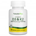 NaturesPlus, 비타민D3 & K2, 90정