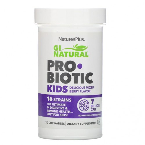 NaturesPlus, GI Natural 프로바이오틱 키즈, 상큼한 혼합 베리맛, 70억CFU, 츄어블 30개