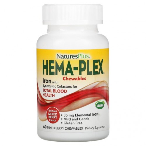 NaturesPlus, Hema-Plex, 믹스 베리, 60 개입