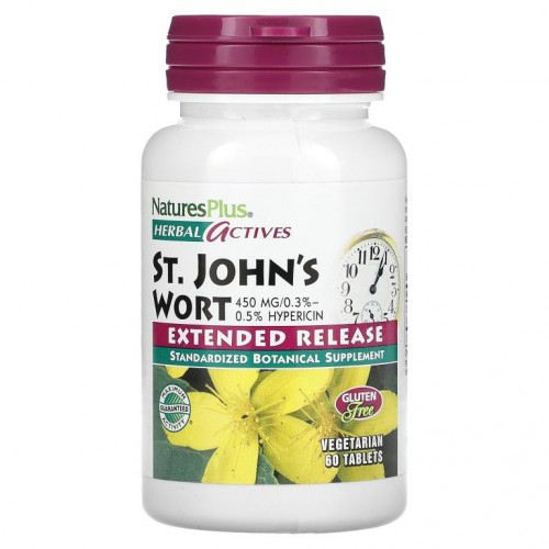 NaturesPlus, Herbal Actives, 세인트존스워트, 450mg, 베지 정제 60정