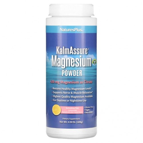 NaturesPlus, Kalmassure 마그네슘 분말, 상쾌한 핑크 레모네이드, 400mg, 408g (0.90lb)