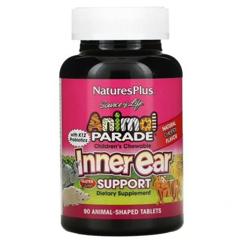 NaturesPlus, Source of Life, Animal Parade, 어린이용 씹어 먹는 내이 보조제, 천연 체리 맛, 90 정