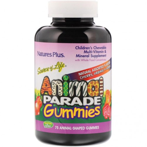 NaturesPlus, Source of Life, Animal Parade 구미젤리, 어린이용 츄어블, 다양한 천연의 맛, 동물 모양 구미젤리 75개