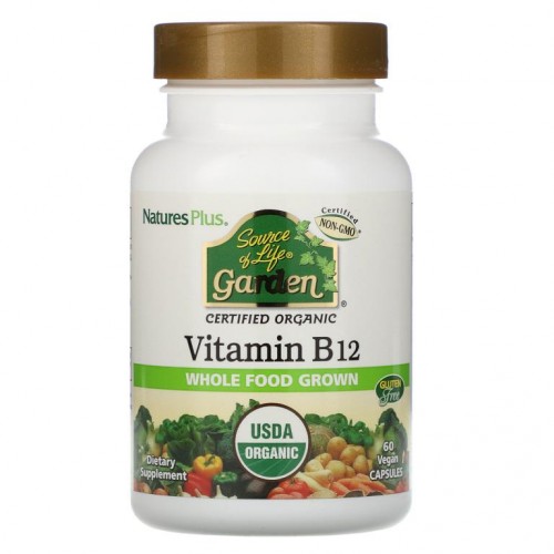 NaturesPlus, Source of Life Garden, 인증 유기농 비타민 B12, 60 식물성 캡슐
