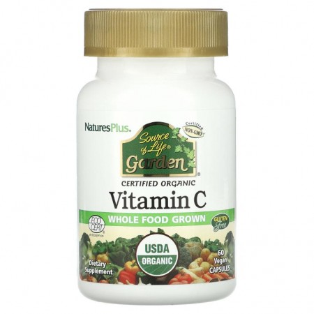 NaturesPlus, Source of Life Garden, Certified Organic Vitamin C, 60 식물성 캡슐