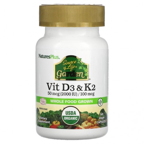 NaturesPlus, Source of Life Garden, 비타민D3 & K2, 베지 캡슐 60정