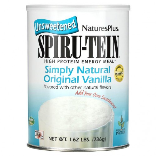 NaturesPlus, Spiru-Tein, 고단백 에너지 식사, 감미료 무첨가, 심플리 내추럴 오리지널 바닐라, 740g(1.63lbs)