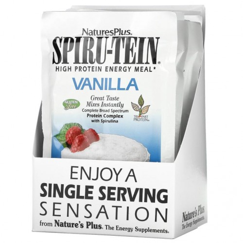 NaturesPlus, Spiru-Tein, 고단백 에너지 대용식, 바닐라 맛, 8팩, 팩당 34g(1.2oz)