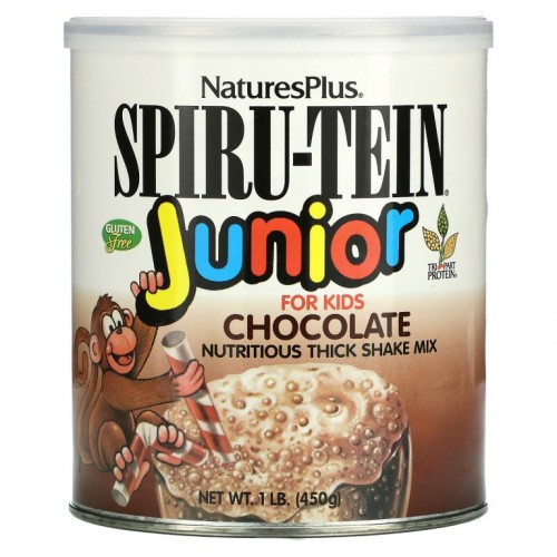 NaturesPlus, Spiru-Tein 주니어, 영양이 풍부한 셰이크 믹스, 초콜릿 맛, 450g(1lb)