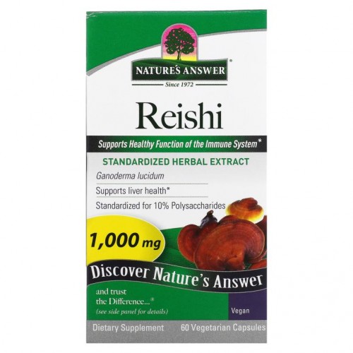 Nature's Answer, 영지버섯, 표준화 허브 추출물, 1,000 mg, 60 식물성 캡슐