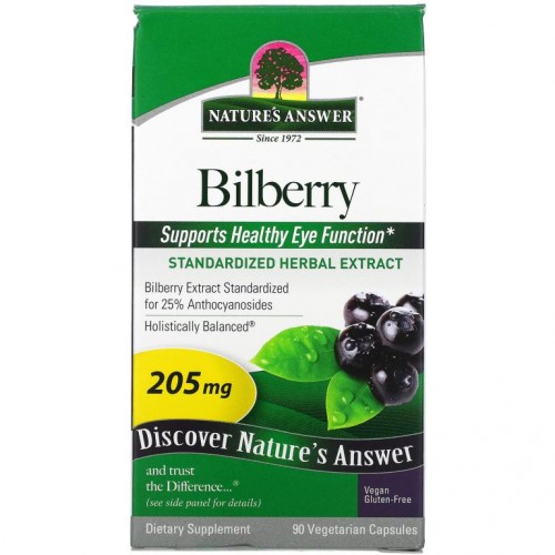 Nature's Answer, 빌베리, 표준화 허브 추출물, 205mg, 베지 캡슐 90정