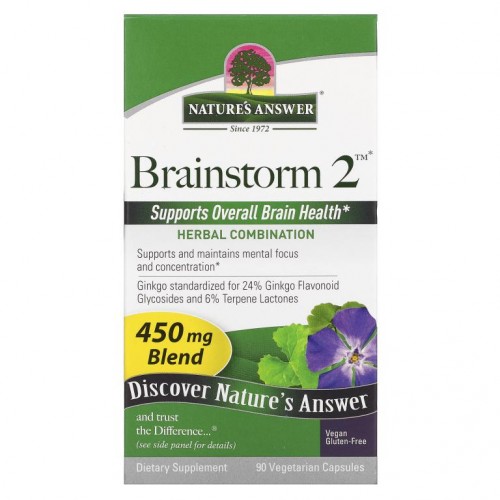Nature's Answer, Brainstorm 2, 허브 콤비네이션, 450mg, 베지 캡슐 90정