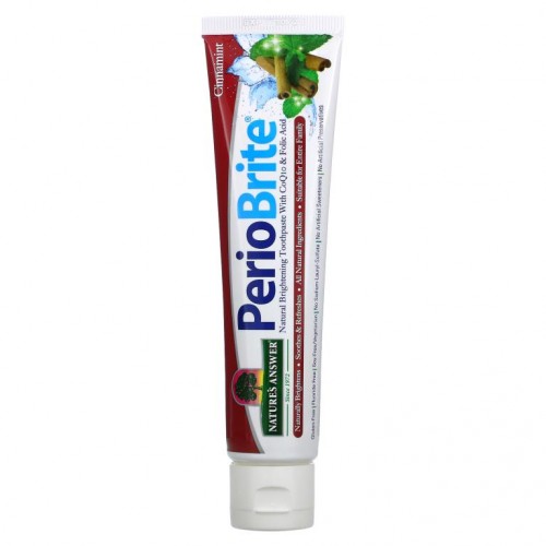 Nature's Answer, PerioBrite, CoQ10 & 엽산 함유 천연 미백 치약, 시나민트, 113.4g(4oz)
