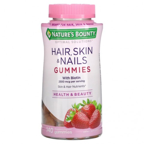 Nature's Bounty, 비오틴 함유 모발, 피부, 손발톱에 좋은 구미젤리, 딸기 맛, 1,250mcg, 구미젤리 140개