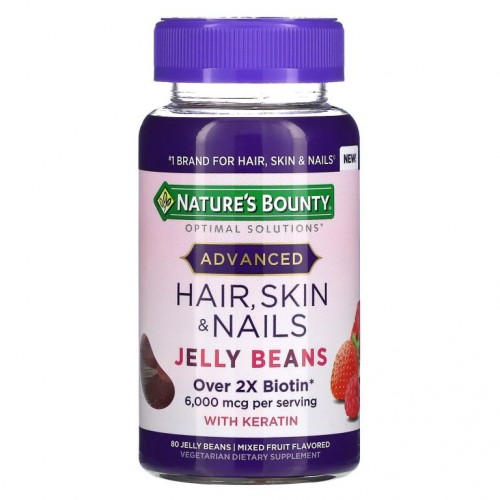 Nature's Bounty, 고급, 모발, 피부 및 손발톱, 혼합 과일, 3,000mcg, 젤리 빈 80개