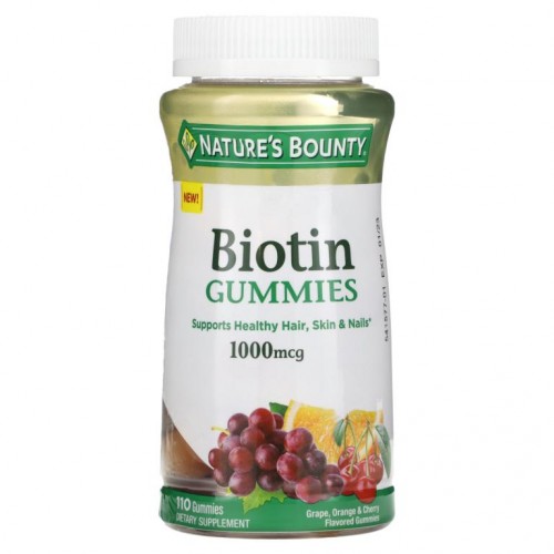 Nature's Bounty, 바이오틴 구미젤리, 포도, 오렌지 & 체리 맛, 1,000mcg, 구미젤리 110개