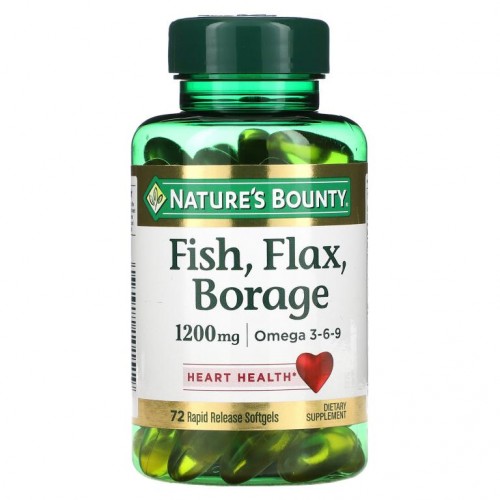 Nature's Bounty, 피시, 아마, 서양지치, 1,200 mg, 72 급속 방출 소프트젤