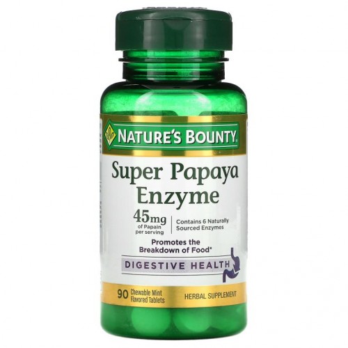 Nature's Bounty, 슈퍼 파파야 효소, 민트, 15mg, 츄어블 90정
